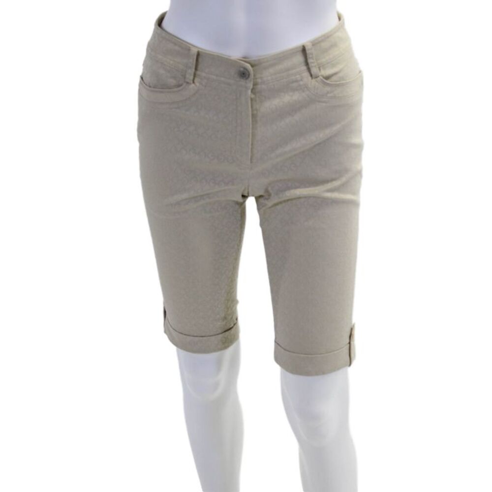 Louis Castal Women's Hook Closure Cuff Hem Bermuda Shorts Beige Size 64